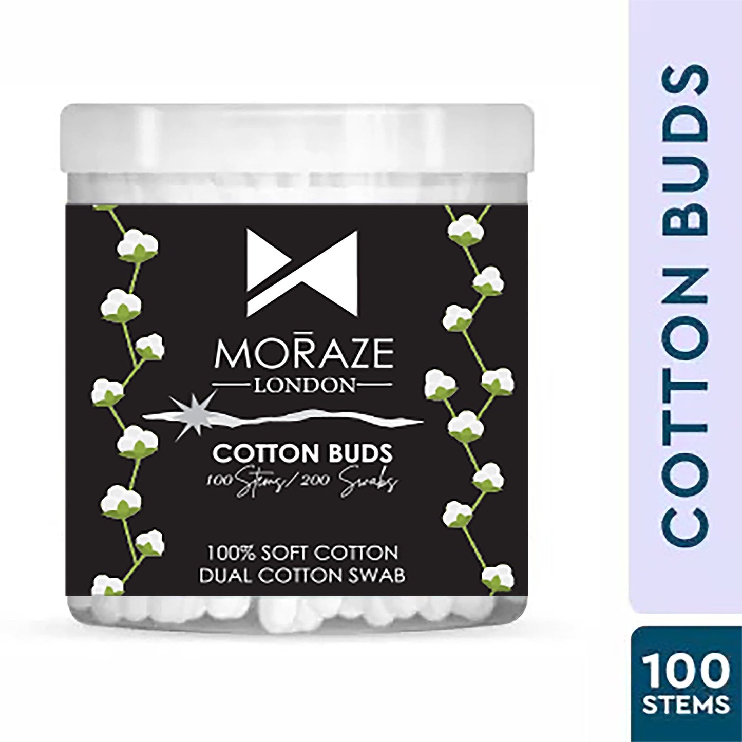 Moraze Premium Paper Stick Cotton Ear Buds, 100% Pure & Soft Cotton, 100 Stems (200 Swabs), for Ear Nose Cleansing and Makeup Removal 1
