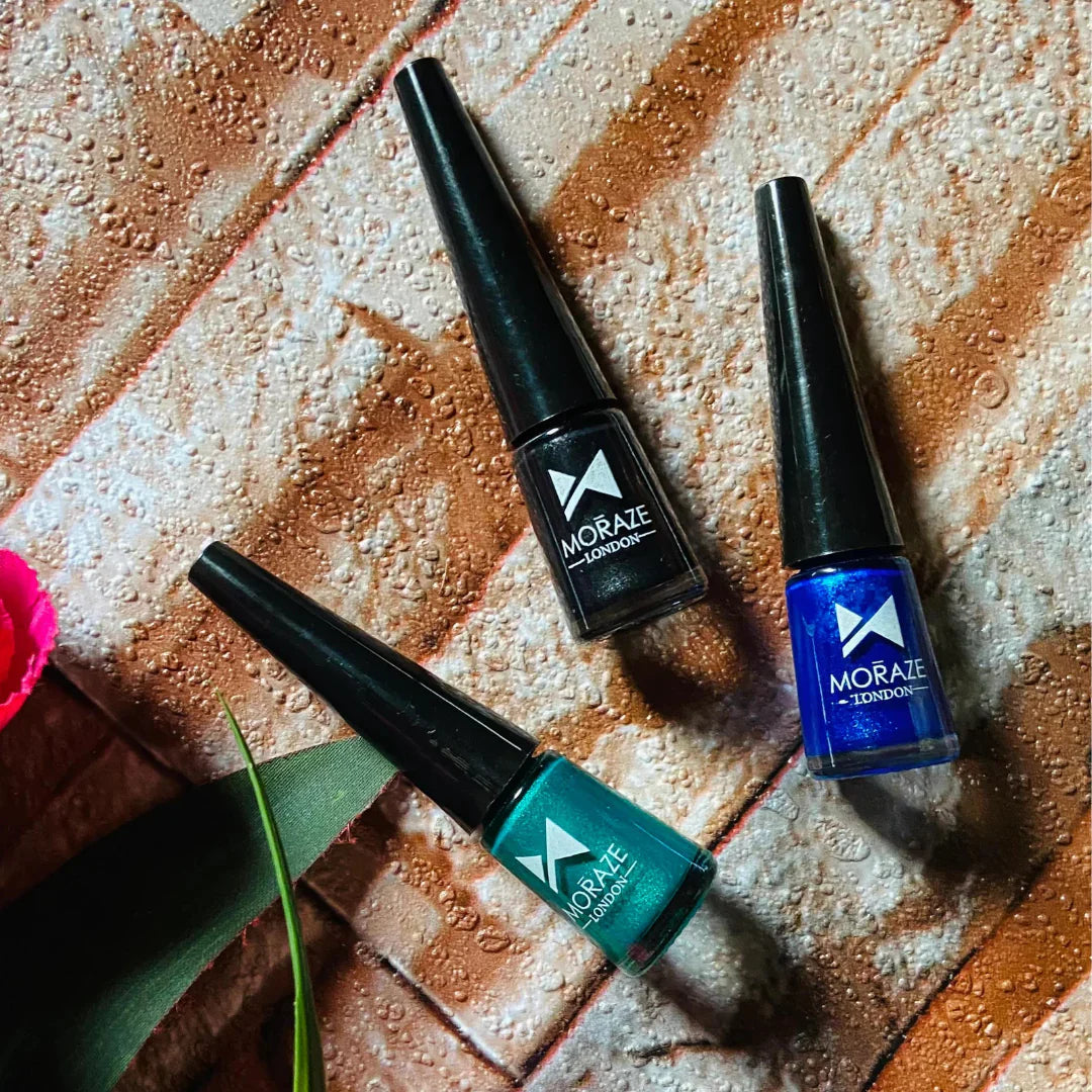 3 Glamorous Glittery Eyeliners Kit (Green, Black, Blue)