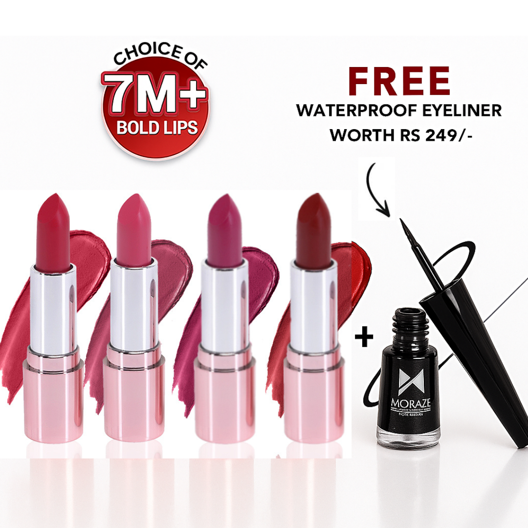 4 Glamorous Lipstick Kit - SPF 25 + FREE Waterproof Eyeliner
