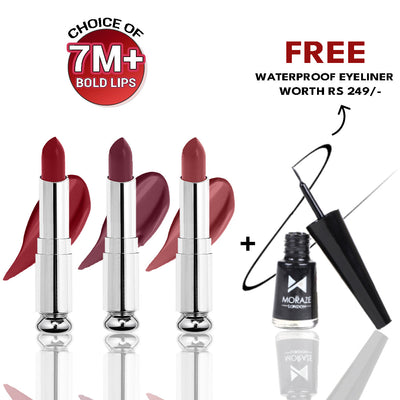 3 Ultra Soft Matte Lipstick Kit + FREE Waterproof Eyeliner!